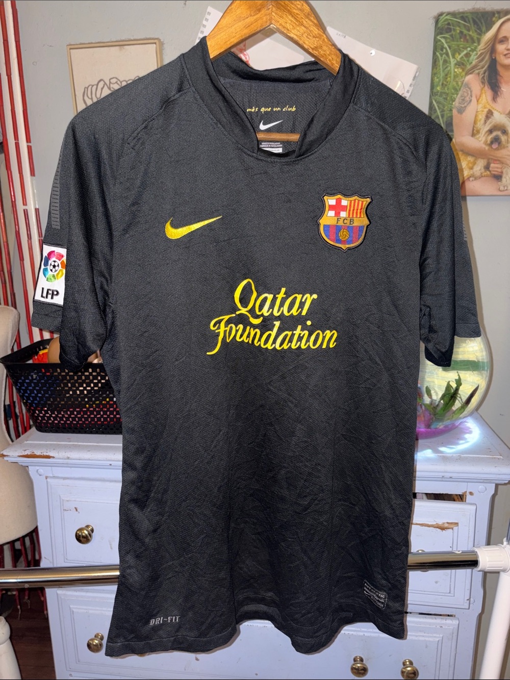 Nike Black FC Barcelona Qatar Foundation Jersey with Yellow Accents